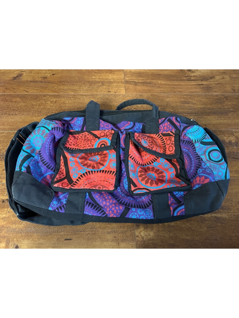 Colorful Patterned Canvas Duffle Bag with Multiple Pockets